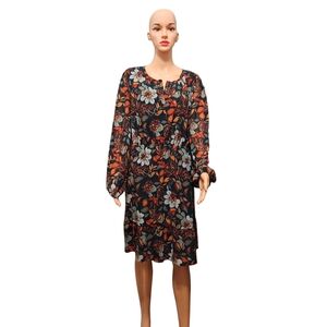 Gilli Caiti Chiffon Long Sleeve Dark Green Floral Cottagecore Dress Sz 2XL